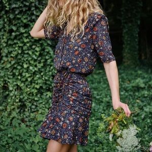 Veronica Beard Dakota Dress Floral Chiffon Ruffle Mini Boho Blue Ink Multi  6